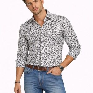 Cremieux Collection Mens‎ XL Button Down Shirt Paisley Black White 100% Cotton